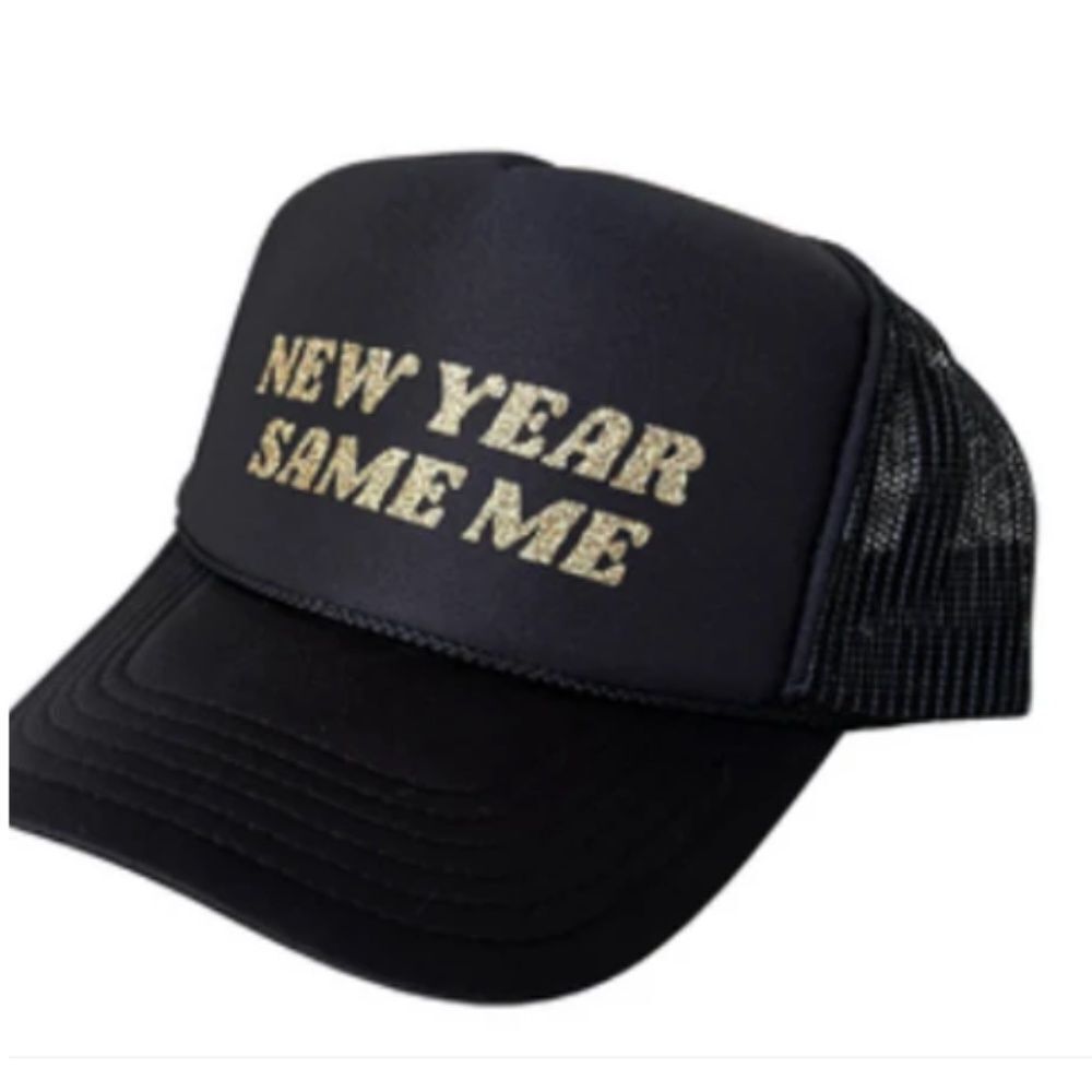 New Year Same Me Black and Gold Glitter Trucker Hat - Snap Back BRAND NEW